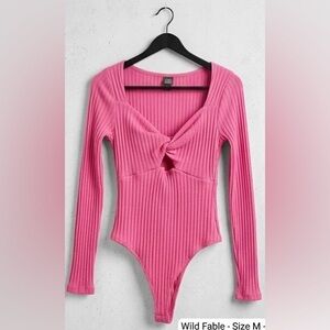 Wild Fable Hot Pink Ribbed Twist-Front Bodysuit